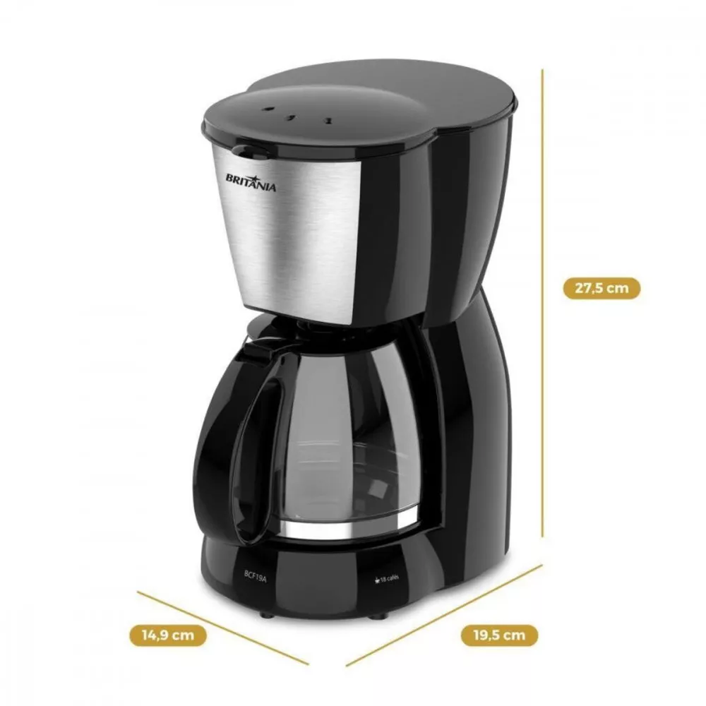 Cafeteira Britânia 18 Cafezinhos Jarra de Vidro 550W  BCF19A