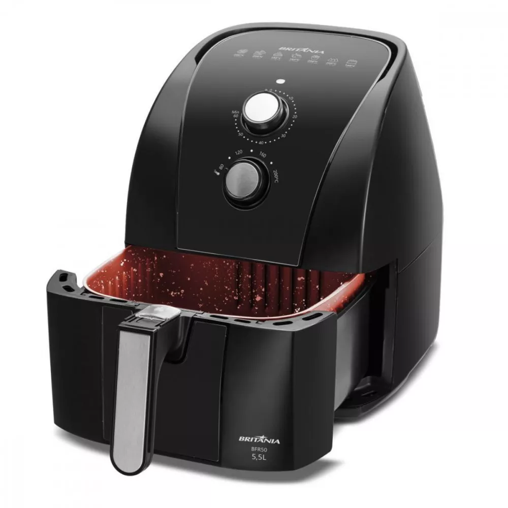 Imagem 8 de 24 de Fritadeira Elétrica Air Fryer Britânia 5,5L Antiaderente Redstone 1500W BFR50