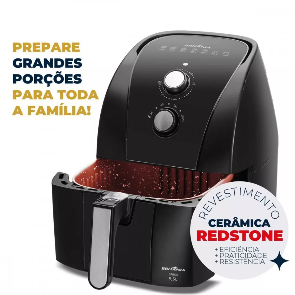Imagem 20 de 24 de Fritadeira Elétrica Air Fryer Britânia 5,5L Antiaderente Redstone 1500W BFR50