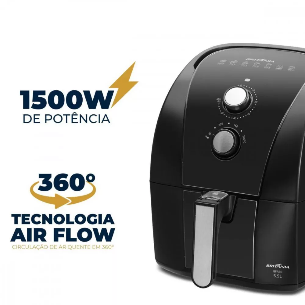 Imagem 21 de 24 de Fritadeira Elétrica Air Fryer Britânia 5,5L Antiaderente Redstone 1500W BFR50