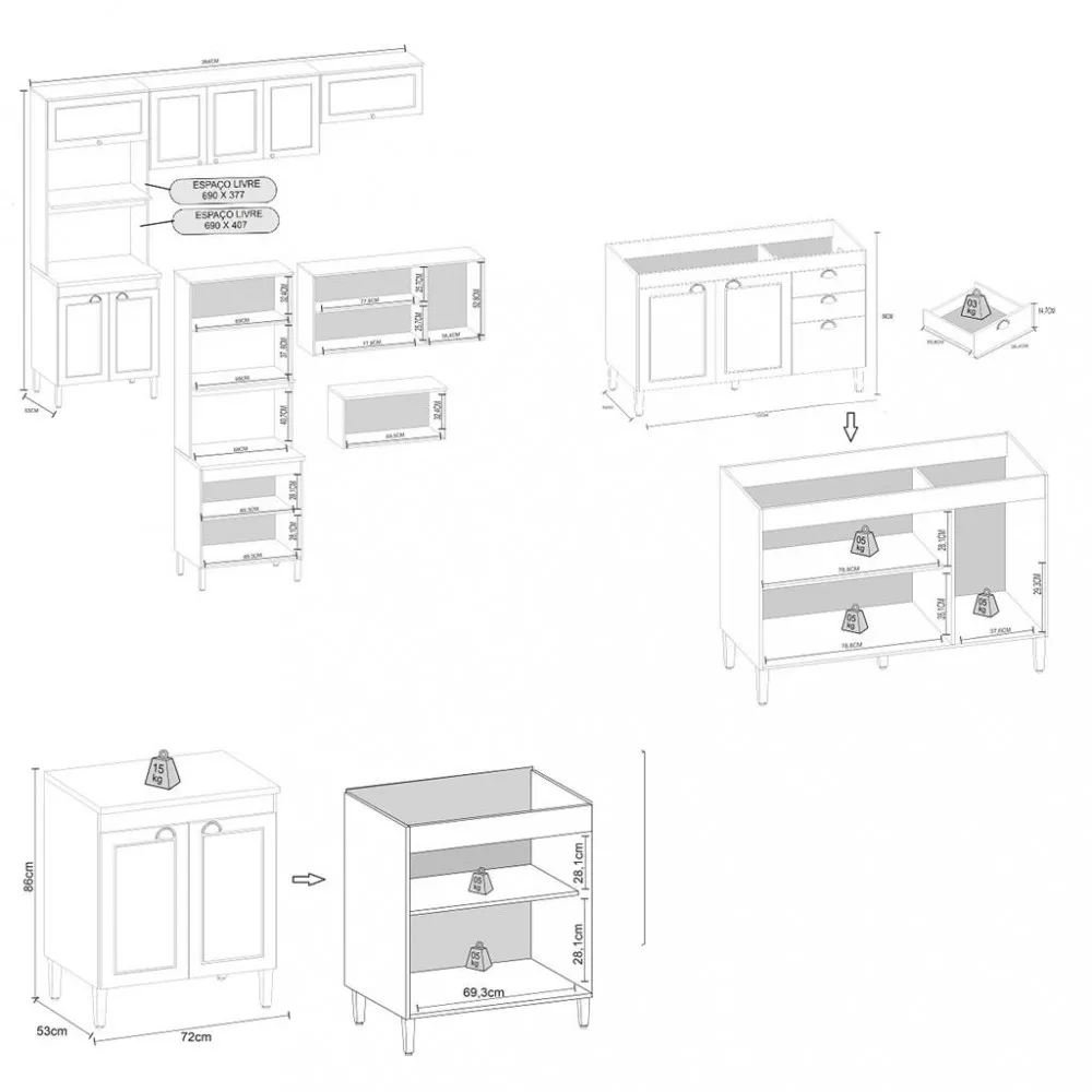 Cozinha Compacta 12 Portas 2 Gavetas Viena Atualle