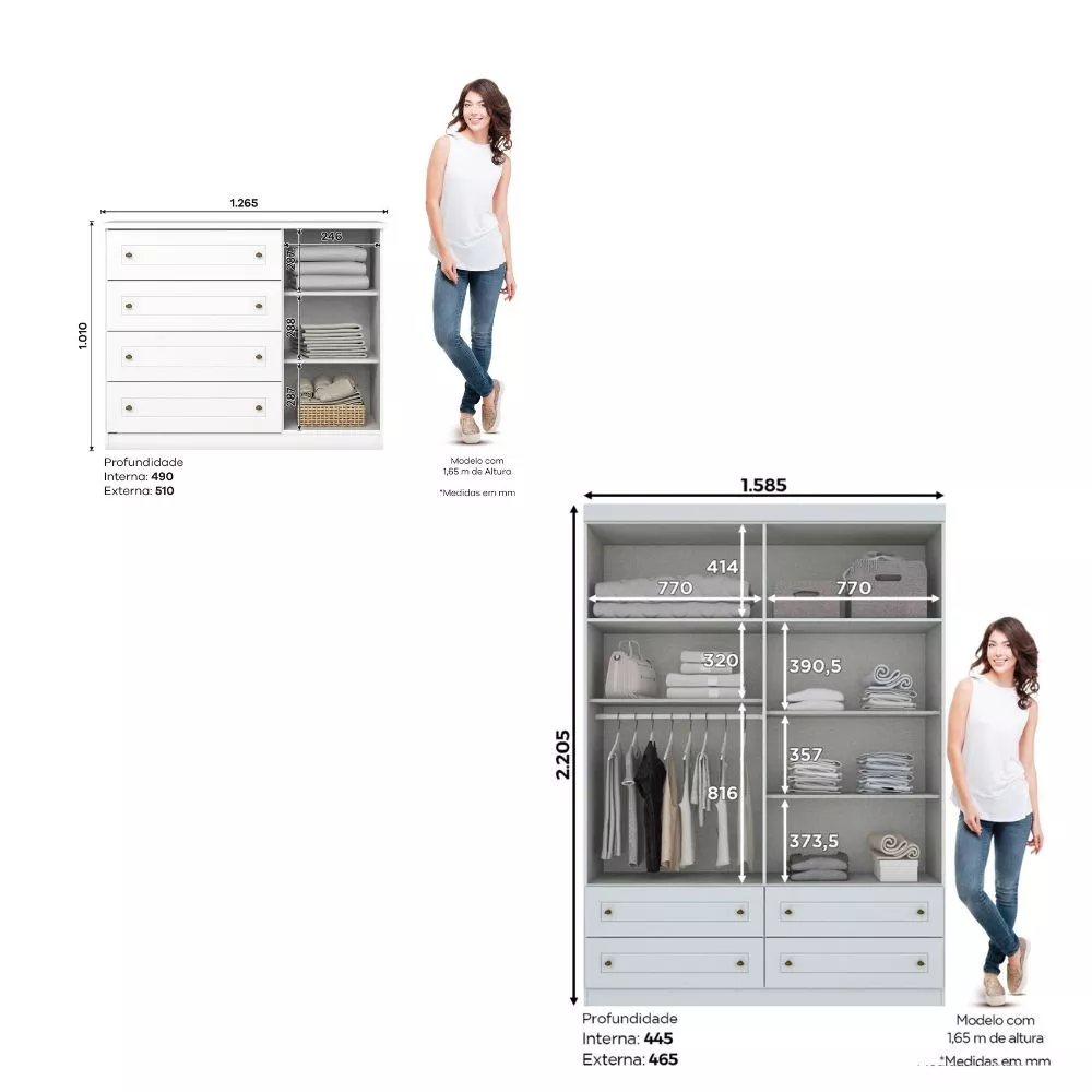 Quarto de Bebê Guarda-Roupa 4 Portas 4 Gavetas e Cômoda 4 Gavetas 1 Porta Americano Henn