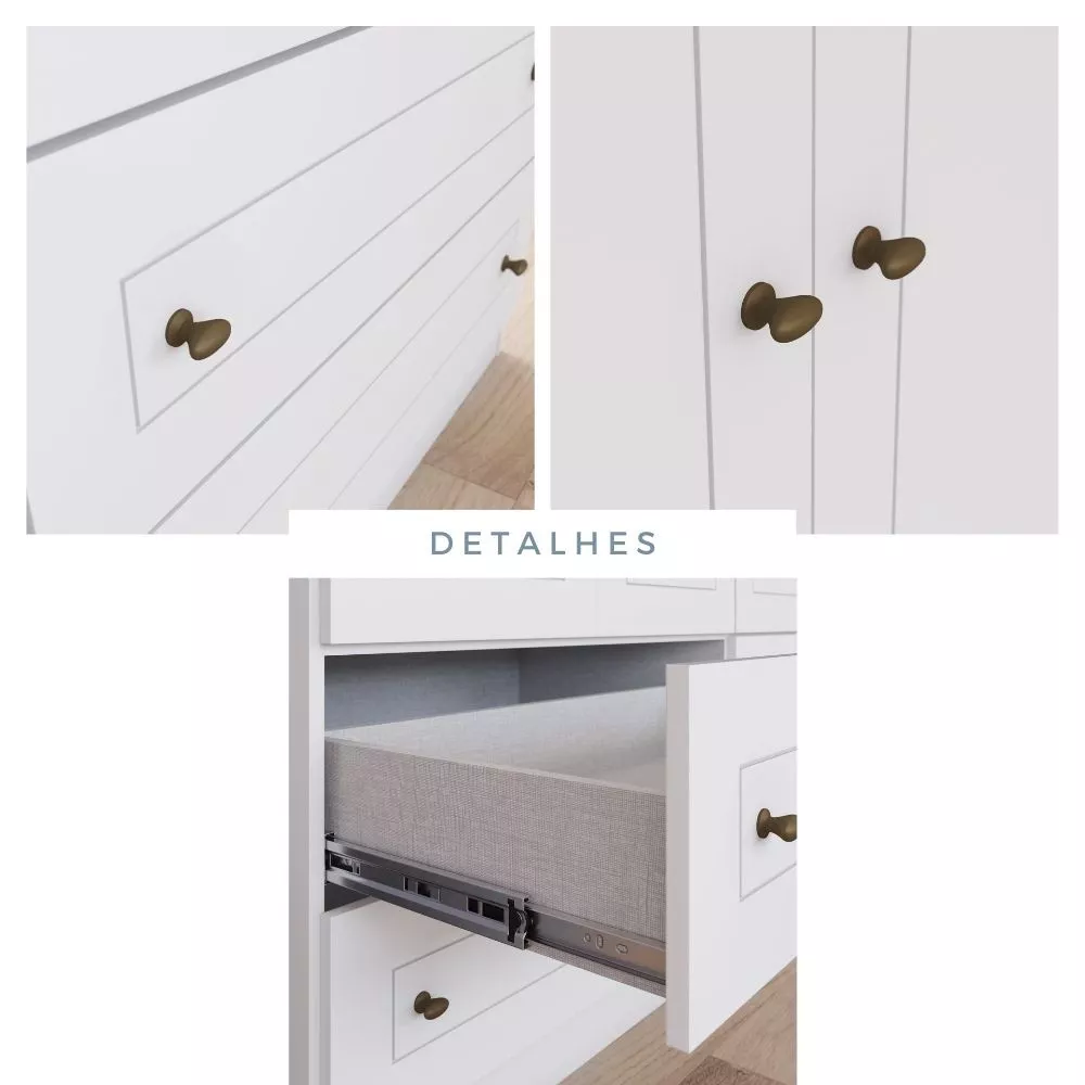 Quarto de Bebê Guarda-Roupa 4 Portas 4 Gavetas e Cômoda 4 Gavetas 1 Porta Americano Henn